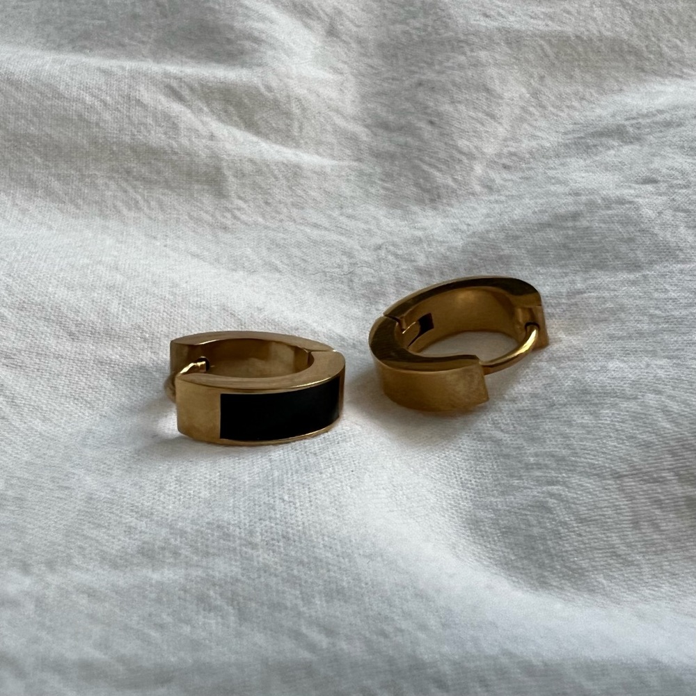 Gold and Black Huggie Hoops